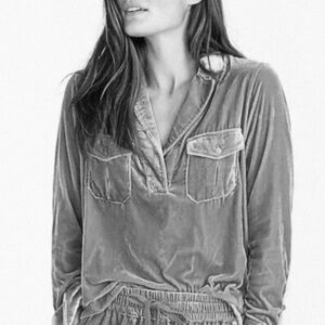 J.Crew Velvet Patch-Pocket Popover Shirt M
